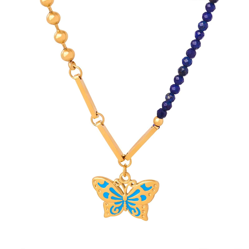 Collar de Titanium Inoxidable de Mariposa con Lapislázuli: Un Toque de Elegancia y Transformación
