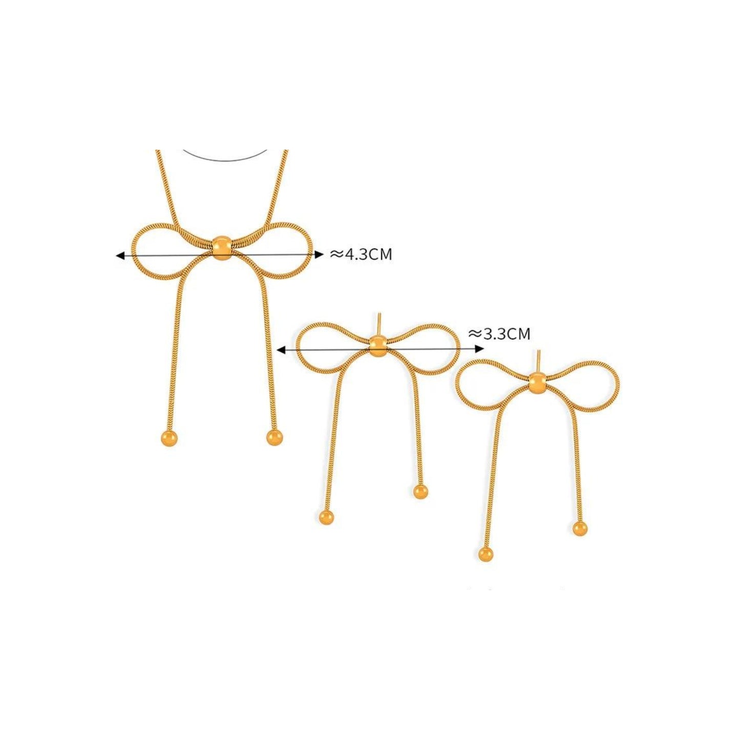 Conjunto de collar y pendiente de moños en acero 316L- No cambian de color