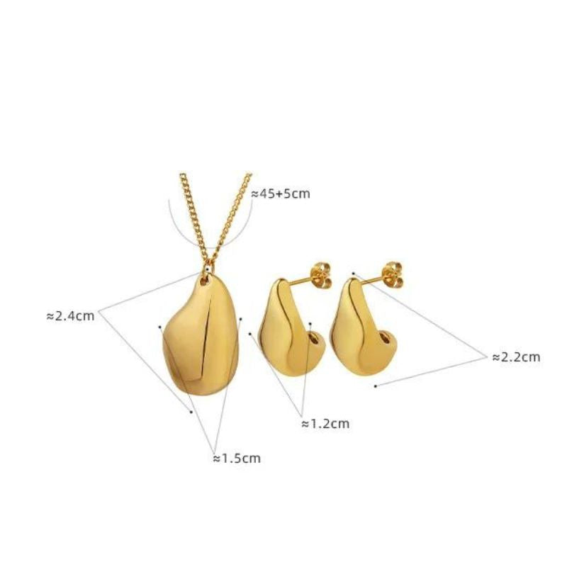 Conjunto Elegante de Collar y Aretes en Titanium Inoxidable con Forma Ovalada