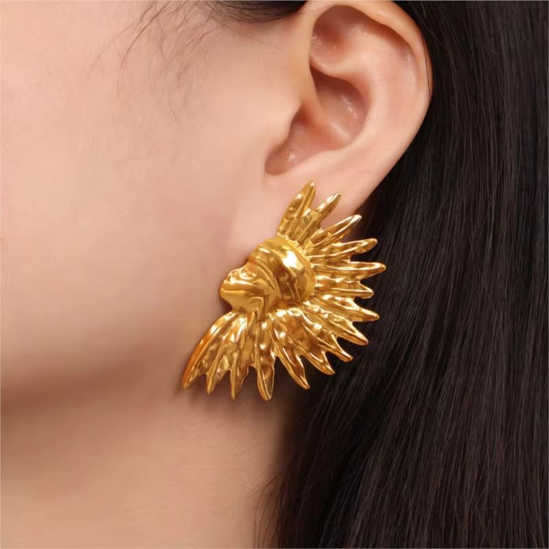 Pendientes grandes de acero inoxidable 316L con forma India, chapados en oro 18K