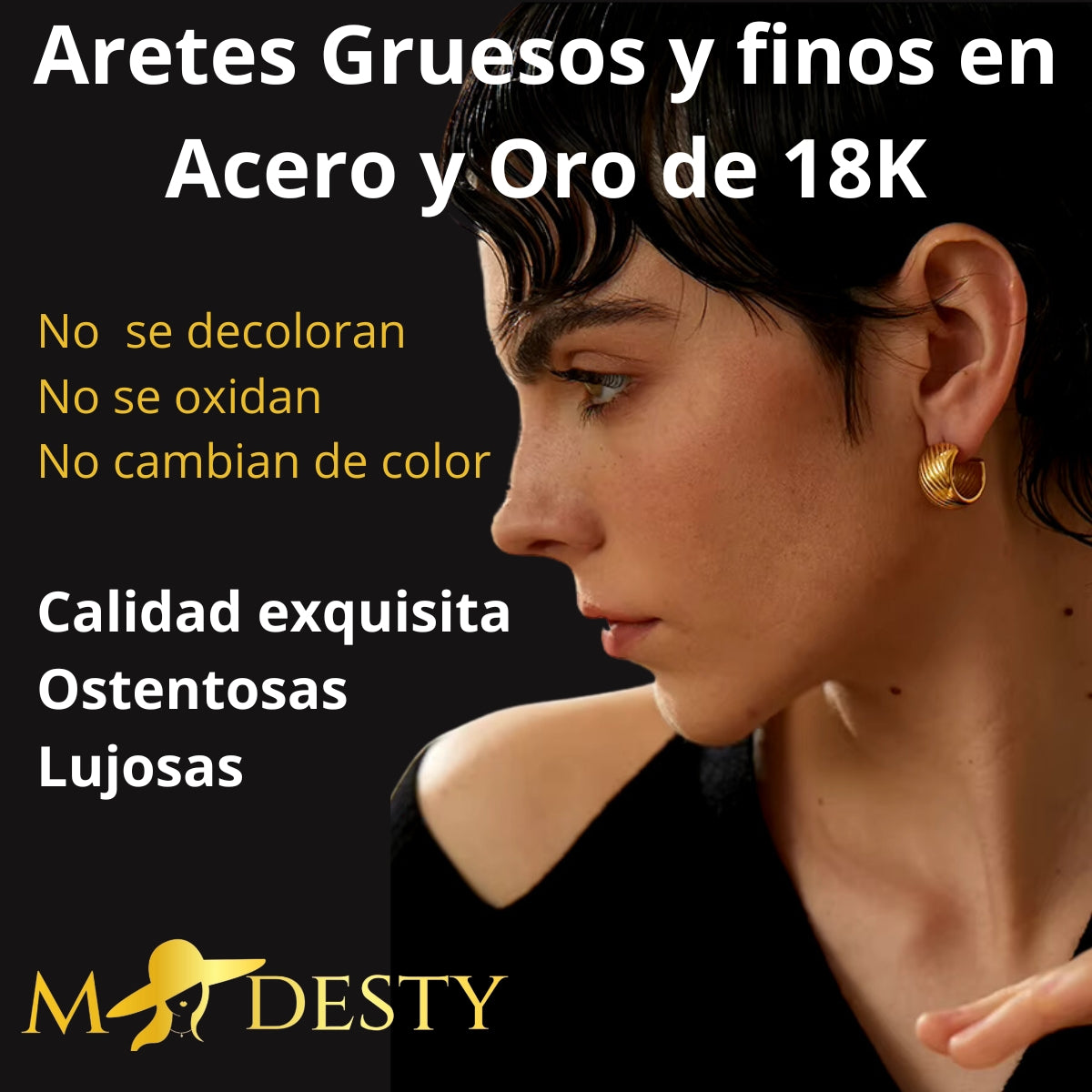 Aretes en Forma de Luna en Acero 316L y baño de Oro de 18K