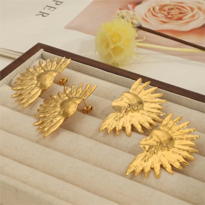 Pendientes grandes de acero inoxidable 316L con forma India, chapados en oro 18K