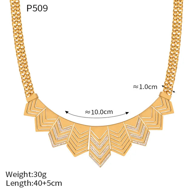 Conjunto de Collar y Pulsera en acero 316L -Chapado en Oro de 18K- No cambia de color